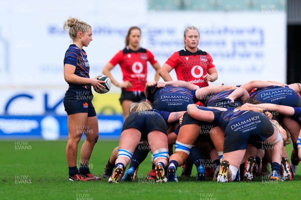 140226 - Brython Thunder v Edinburgh - Celtic Challenge - Emily Love of Edinburgh prepares to put the ball into scrum