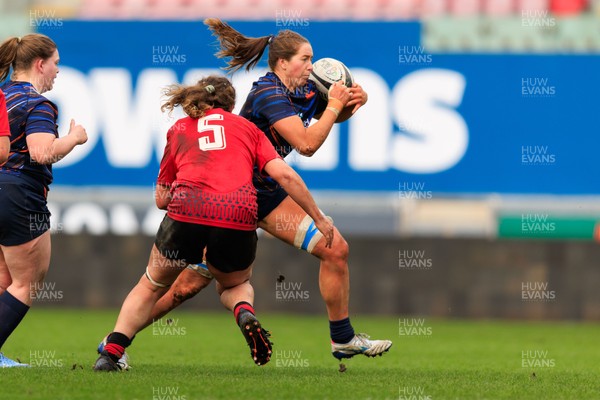140226 - Brython Thunder v Edinburgh - Celtic Challenge - Adelle Ferrie of Edinburgh is tackled by Natalia John of Brython Thunder