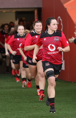 201225 - Brython Thunder v Glasgow Warriors, Celtic Challenge - Jess Rogers leads as Brython Thunder run out at the start of the match