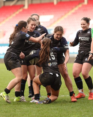 201225 - Brython Thunder v Glasgow Warriors, Celtic Challenge - Poppy Mellanby of Glasgow Warriors celebrates after scoring try