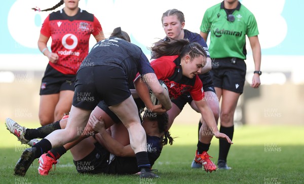 201225 - Brython Thunder v Glasgow Warriors, Celtic Challenge - Shanelle Williams of Brython Thunder is tackled short of the line