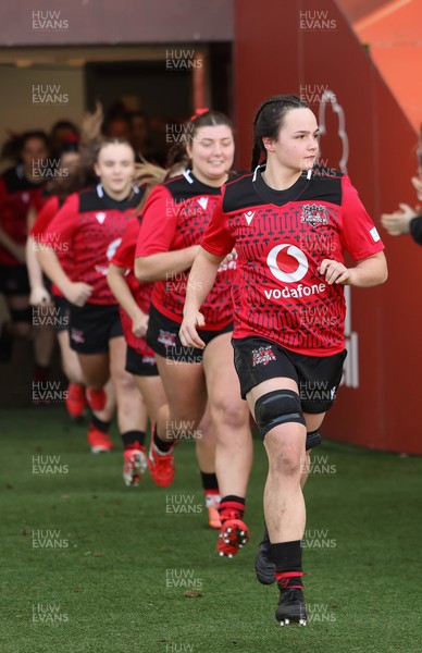 201225 - Brython Thunder v Glasgow Warriors, Celtic Challenge - Jess Rogers leads as Brython Thunder run out at the start of the match