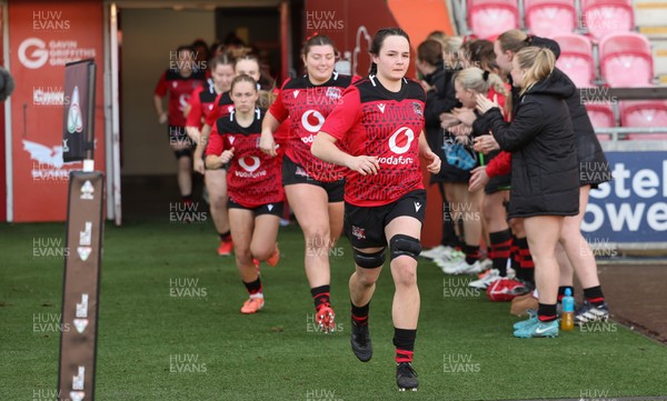 201225 - Brython Thunder v Glasgow Warriors, Celtic Challenge - Jess Rogers leads as Brython Thunder run out at the start of the match