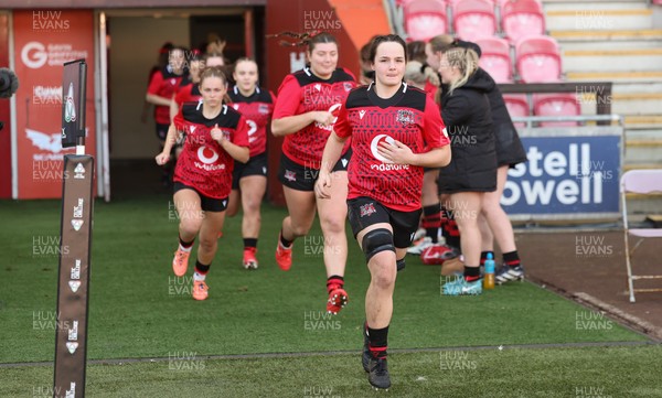 201225 - Brython Thunder v Glasgow Warriors, Celtic Challenge - Jess Rogers leads as Brython Thunder run out at the start of the match