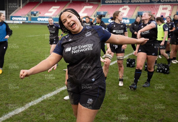 201225 - Brython Thunder v Glasgow Warriors, Celtic Challenge - Glasgow Warriors players celebrate at the end of the match