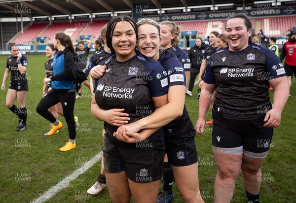 201225 - Brython Thunder v Glasgow Warriors, Celtic Challenge - Glasgow Warriors players celebrate at the end of the match