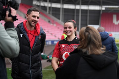 080326 - Brython Thunder v Gwalia Lightning - Celtic Challenge - Ashley Beck, Brython Thunder Head Coach with Branwen Metcalfe of Brython Thunder at full time