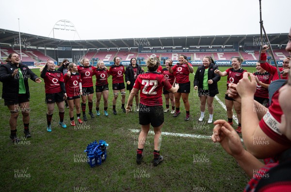 080326 - Brython Thunder v Gwalia Lightning, Celtic Challenge - Hannah Bluck of Brython Thunder leads the celebrations at the end of the match