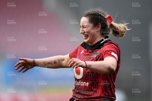 080326 - Brython Thunder v Gwalia Lightning - Celtic Challenge - Gwen Crabb of Brython Thunder celebrates the win at full time