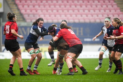 210226 - Brython Thunder v Wolfhounds - Celtic Challenge - Wolfhounds Fiona Tuite powers forwards against a strong Brython Thunder defence