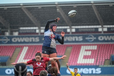 210226 - Brython Thunder v Wolfhounds - Celtic Challenge - Wolfhounds number eight, Fiona Tuite wins the line-out ball