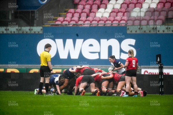210226 - Brython Thunder v Wolfhounds - Celtic Challenge - Wolfhounds scrum half, Jade Gaffney waits to put the ball into the scrum