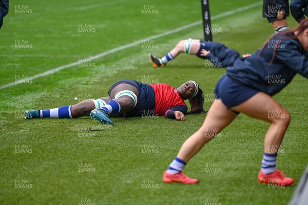 210226 - Brython Thunder v Wolfhounds - Celtic Challenge - Wolfhounds players warm-up before their match against Brython Thunder Pictured is forward, Alma Atagamen