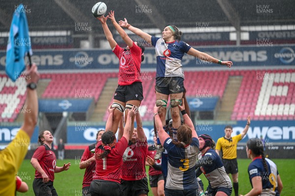 210226 - Brython Thunder v Wolfhounds - Celtic Challenge - Wolfhounds number eight, Fiona Tuite reaches for the ball in line-out