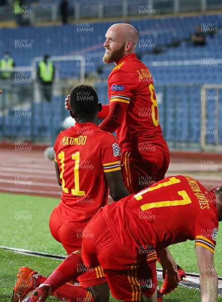 141020 - Bulgaria v Wales - UEFA Nations League - Jonny Williams of Wales celebrates scoring a goal with team mates