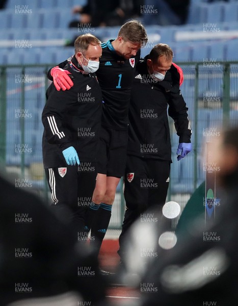 141020 - Bulgaria v Wales - UEFA Nations League - Wayne Hennessey of Wales is taken off the field injured