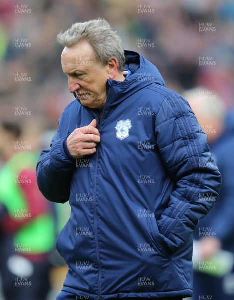 130419 - Burnley v Cardiff City - Premier League -  Manager Neil Warnock of Cardiff looks dejected at the end of the game