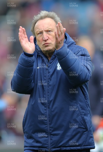 130419 - Burnley v Cardiff City - Premier League -  Manager Neil Warnock of Cardiff salutes the crowd at the end of the game