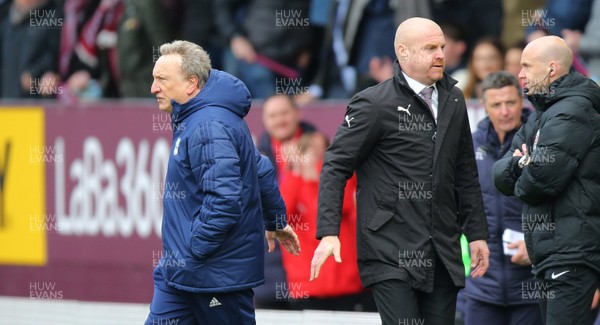 130419 - Burnley v Cardiff City - Premier League -  Manager Neil Warnock of Cardiff and Burnley manger Sean Dyche at the end of the game