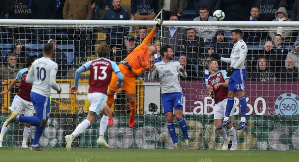 130419 - Burnley v Cardiff City - Premier League -  Goalkeeper Neil Etheridge of Cardiff makes a spectacular save in the 1st half