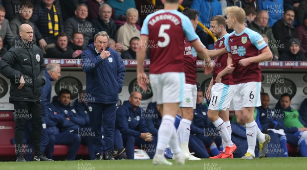 130419 - Burnley v Cardiff City - Premier League -  Manager Neil Warnock of Cardiff shows his frustration during the match