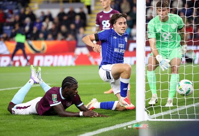 230925 - Burnley v Cardiff City - Carabao Cup Third Round - Joel Colwill of Cardiff puts the ball in the net for the 1st goal of the match