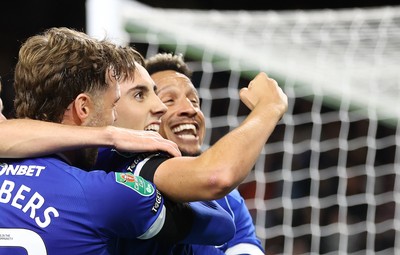 230925 - Burnley v Cardiff City - Carabao Cup Third Round - Joel Colwill of Cardiff puts the ball in the net for the 1st goal of the match…cele with Callum Robinson of Cardiff
