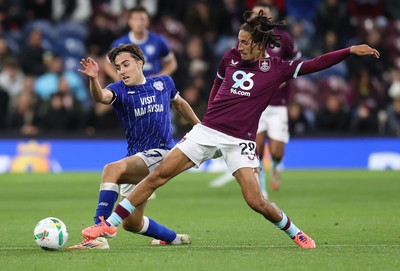 230925 - Burnley v Cardiff City - Carabao Cup Third Round - Joel Colwill of Cardiff and Hannibal of Burnley