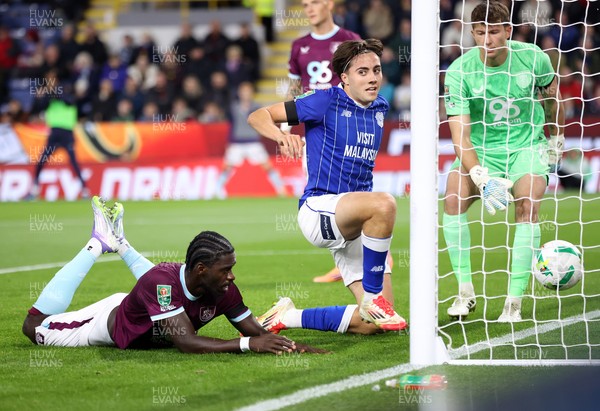 230925 - Burnley v Cardiff City - Carabao Cup Third Round - Joel Colwill of Cardiff puts the ball in the net for the 1st goal of the match