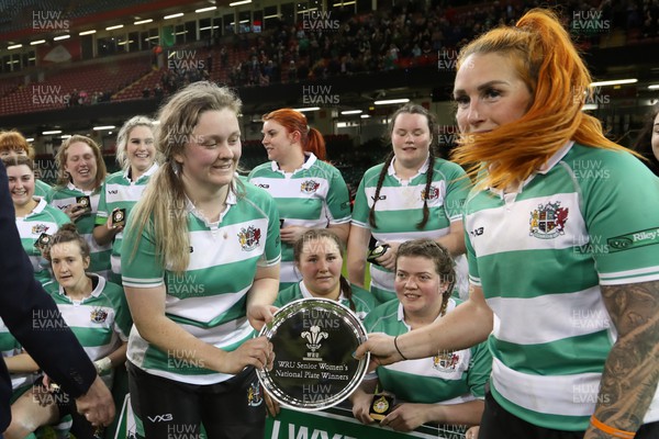010423 - Burry Port v Whitland - WRU Women’s National Plate Final - Whitland co-captains recieve the trophy