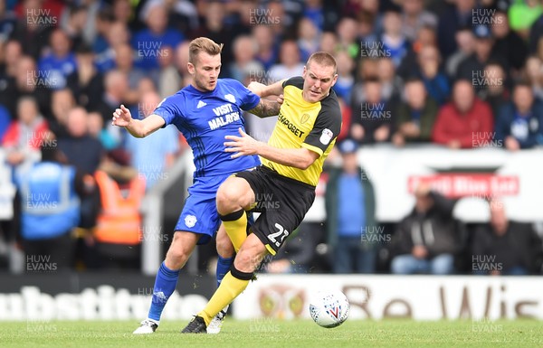 050817 - Burton Albion v Cardiff City - SkyBet Championship - Jake Buxton of Burton Albion is tackled by Joe Ralls of Cardiff City