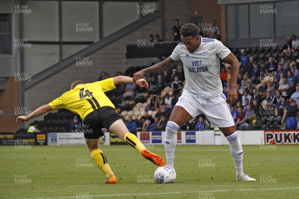 280718 - Burton Albion v Cardiff City, Pre-Season Friendly - Nathaniel Mendez-Laing of Cardiff City (right) and Jamie Allen of Burton Albion battle for the ball