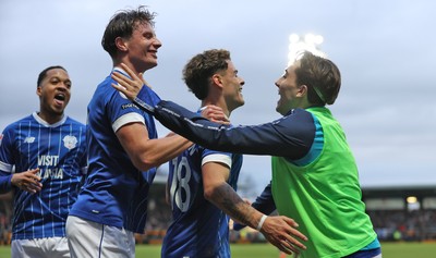 310126 - Burton Albion v Cardiff City - Sky Bet League 1 - Alex Robertson of Cardiff celebrates 2nd goal with Will Fish of Cardiff and Joel Colwill of Cardiff