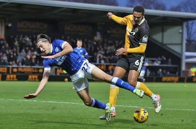 310126 - Burton Albion v Cardiff City - Sky Bet League 1 - Joel Colwill of Cardiff and Toby Sibbick of Burton Albion tussle in front of goal