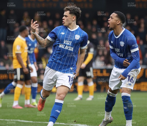 310126 - Burton Albion v Cardiff City - Sky Bet League 1 - Alex Robertson of Cardiff celebrates towards home crowd with Chris Willock of Cardiff