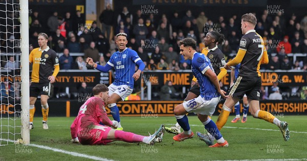 310126 - Burton Albion v Cardiff City - Sky Bet League 1 - Alex Robertson of Cardiff scores 2nd goal past Goalkeeper Bradley Collins of Burton Albion