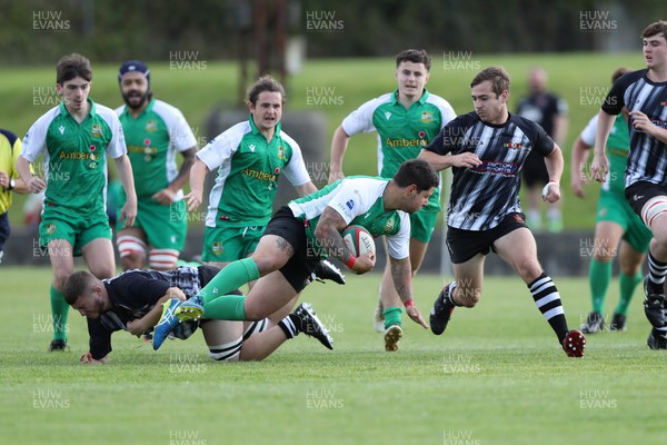 170922 - Bynea v Tonmawr - WRU Division 3 Cup - A Tonmawr attacker is brought down by Bynea
