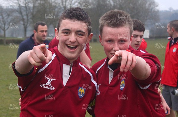 100413 - Caerleon Comprehensive V Cymer -Caerleon's Mort and Kieran Hunt celebrate