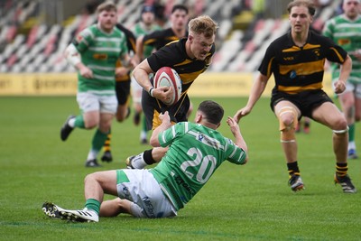 110525 - Caerphilly RFC v St Albans RFC - Mens Divison 2 Cup Final - Jonny Taylor of St Albans is challenged by Cam Isaac of Caerphilly