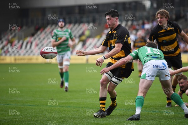110525 - Caerphilly RFC v St Albans RFC - Mens Divison 2 Cup Final - Joshua Welsher of St Albans is challenged by Joe Haley of Caerphilly