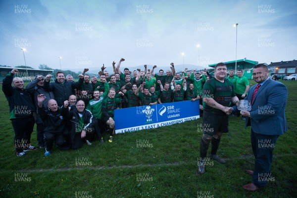 110516 - Caerphilly v Abercarn, SSE SWALEC League 3 East A - Abercarn captain Nathan Curtis receives the trophy from Greg Woods WRU Rugby Manager for Newport Gwent Dragons Region after Abercarn are crowned SSE SWALEC League 3 East A Champions