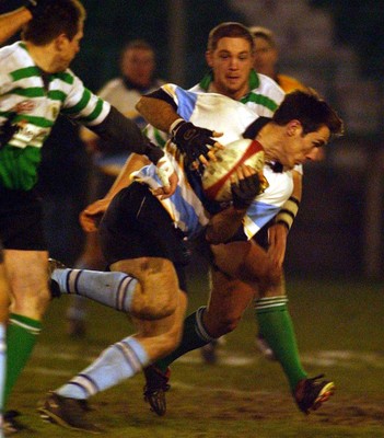 140203 - Caerphilly v Ebbw Vale - Welsh Premiership - Ebbw Vale's Rhys Shorney tries to get through the Caerphilly defence