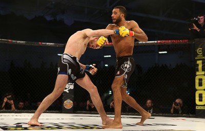 081218 - Cage Warriors 100 - Joe McColgan (left) v Jai Herbert (right) during their lightweight fight