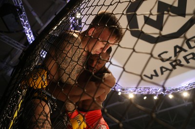 081218 - Cage Warriors 100 - Rhys McKee (Black shorts) v Jefferson George (Red shorts) during their lightweight fight