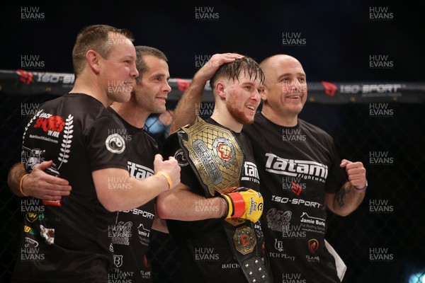 091218 - Cage Warriors 100 - Wales' Jack Shore celebrates with coaching team