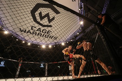 290918 - Cage Warriors 97 - Michael Corston (Black Shorts) v Struan Croxton, Port Talbot (Black and Red shorts) - 