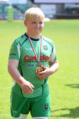 210525 - Carmarthen v Swansea - WSRU Junior Group - U11s DC Thomas Plate Final - Carmarthen players celebrate the win at full time