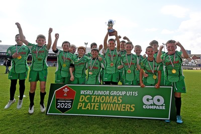 210525 - Carmarthen v Swansea - WSRU Junior Group - U11s DC Thomas Plate Final - Carmarthen celebrate lifting the trophy at full time
