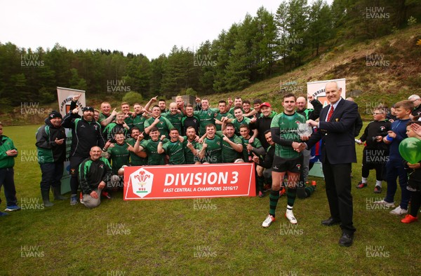 290417 - Cambrian Welfare RFC v Taffs Well RFC - WRU Division 3 East Central A - Captain of Cambrian Welfare Julian Huntley receives the League trophy from Rob Butcher of WRU  