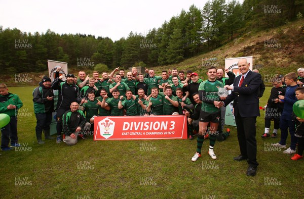 290417 - Cambrian Welfare RFC v Taffs Well RFC - WRU Division 3 East Central A - Captain of Cambrian Welfare Julian Huntley receives the League trophy from Rob Butcher of WRU  